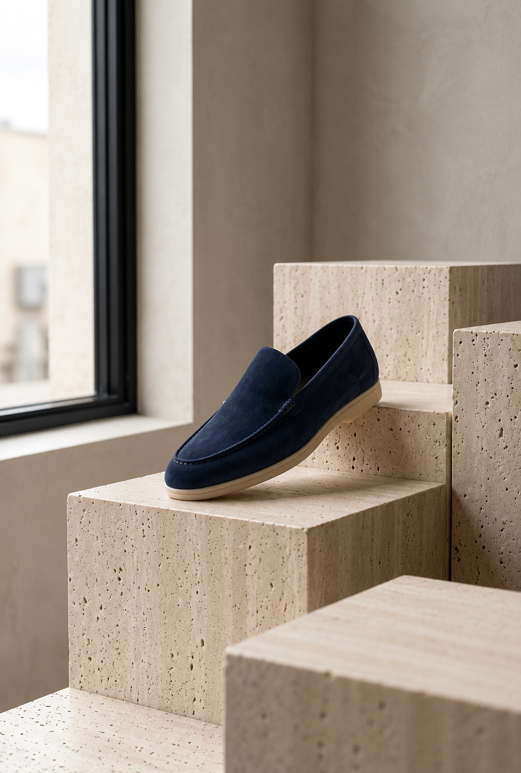 Mocassin homme en daim bleu marine