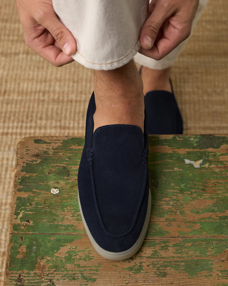 Mocassin homme en daim bleu marine