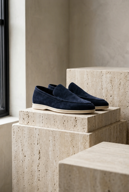 Mocassin homme en daim bleu marine