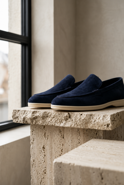 Mocassin homme en daim bleu marine